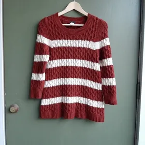 J.Crew 100% Merino Wool Chunky Cable Knit Sweater Small Brown Striped Preppy thumbnail 11