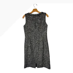 Talbots Dress Women 6‎ Black White Tweed Sheath Knee Length Fringe Neck Preppy thumbnail 5