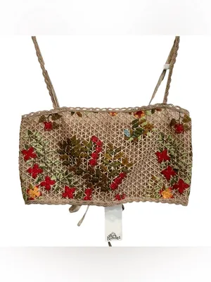 NWT Agua Bendita Tan Floral‎ Crochet Corset Tile Vicky Crop Top Size Medium thumbnail 4