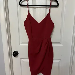 Lulu's forever your girl‎ rust red mini drape faux wrap dress large thumbnail 2