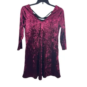 A Byer 90s Y2K Burgundy Crushed Velvet Black Tie Up Back V-neck Dress L Holiday thumbnail 3