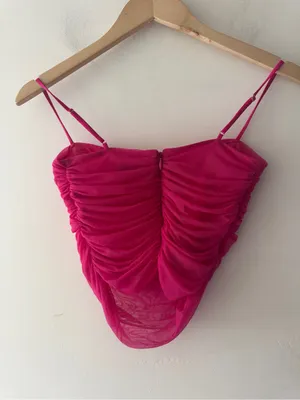 Aritzia Babaton Pink Ruched Mesh Corset Top thumbnail 5