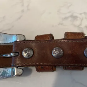 Justin Boots vintage brown leather embossed silver buckle 90s western bohemian Gypsy thumbnail 5