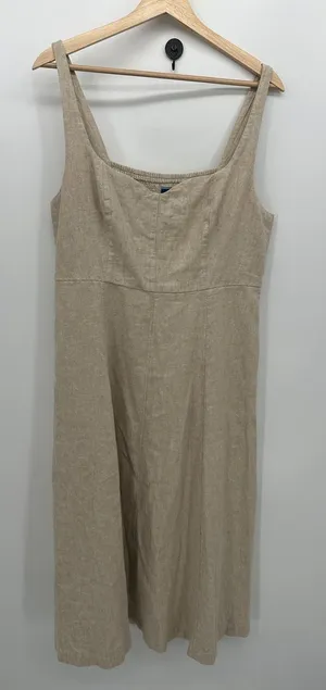 Old Navy Cream Flax Linen Midi Dress Women‎ Sz L Lagenlook Coastal Cottagecore thumbnail 1