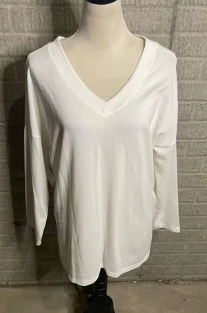 New Dress Up Womens White Ribbed V Neck Long Sleeve Sweater Top Size‎ XLarge thumbnail 1