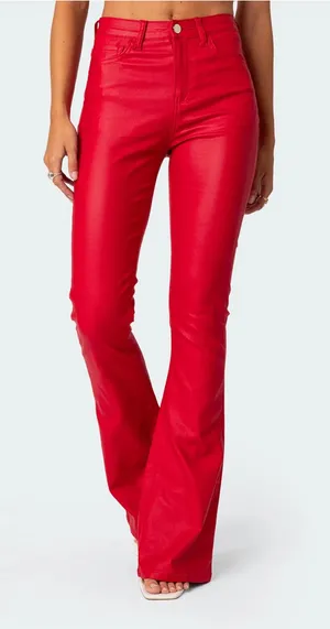 Edikted Red Leather Flare Pants Luna Faux thumbnail 1