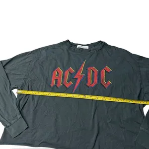 Free People Daydreamer Size S AC/DC Long Sleeve Graphic Tee Charcoal Black‎ Boxy thumbnail 9