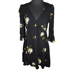Free People Time On My Side‎ Black Floral Wrap Dress thumbnail 2
