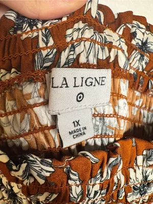 La Ligne X Target Women’s Brown Floral Smocked top Maxi Dress with Side Slit thumbnail 8