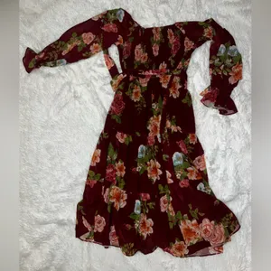 Baltic Born Maroon Floral Long Sleeve Dress with Synching and Mesh Sleeves 3XL thumbnail 4
