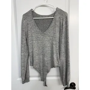 Abercrombie & Fitch Gray Marled V-Neck Sweater Bodysuit L thumbnail 3
