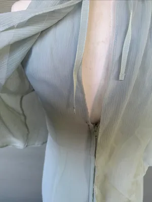 David’s Bridal Flounced Crinkle Chiffon Sheath Bridesmaid Dress in Dusty Sage thumbnail 7