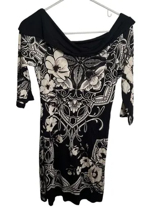 White House Black Market Women's Size Small Off Shoulder Mini Tunic Dress Black thumbnail 1