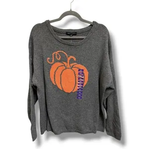 State of Mine Womens Pumpkin Graphic Sweater‎ Gray Orange XXL Fall Halloween New thumbnail 3