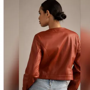 MAEVE Cora Patch Pocket Jacket Faux Leather Size Large Burgundy Red‎ thumbnail 2