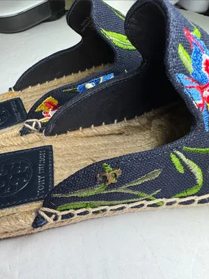 Tory Burch Max Espadrille Mule Embroidered Floral Size 5.5 navy summer casual thumbnail 10