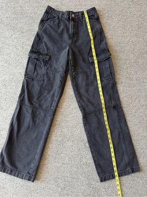 H&M Black Washed Cargo Wide Leg‎ Jeans Size 2 Bikercore thumbnail 6