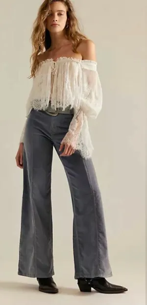 Free People NWT We The Free Libre Cord Wide-Leg Jeans Mockingbird thumbnail 1