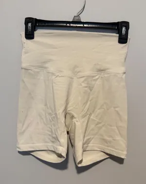 Womens High Waisted Biker Shorts Cream Athletic Yoga Spandex Shorts thumbnail 1