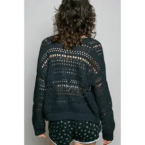 POL Open-Knit Floral Button‎ Cardigan - Small thumbnail 4