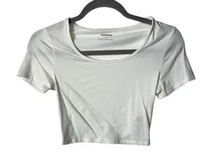 Express Cropped Baby Tee Women’s Size‎ XS White Summer Festival thumbnail 1