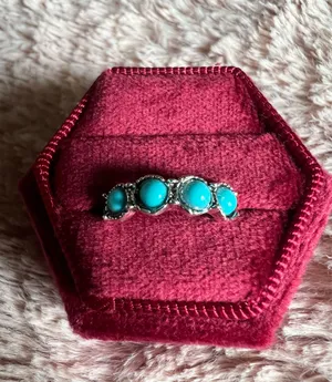 Gorgeous Stainless Steel Silver Faux Turquoise Ring Size 6 thumbnail 2