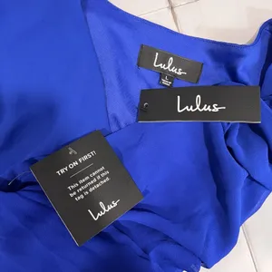 NWT Lulus Wondrous Water Lilies Royal‎ Blue Long Sleeve Slit Maxi Dress LARGE thumbnail 9