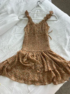 Smocked Mini Dress in Rust Floral Print thumbnail 3