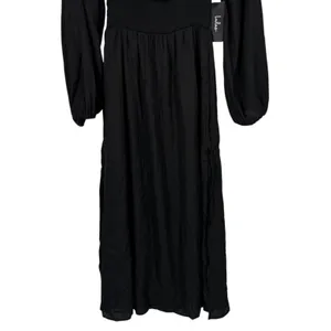 NWT‎ Lulus Long Sleeve Smocked Waist Midi Dress Black Size XS Babydoll Milkmaid thumbnail 9