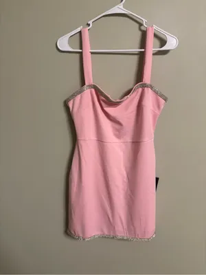 Lulus Glowing Allure Pink Rhinestone Sleeveless Bodycon Mini Dress Medium New thumbnail 3
