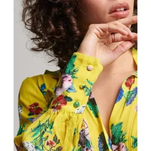NWOT Superdry Wonens Long Sleeves Ruffled Floral Mini Dress Yellow Size 12 thumbnail 2