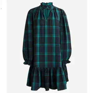 J.Crew‎ BN151 Blackwatch Plaid Ruffle Neck Mini Dress Small Puff Sleeve Tartan thumbnail 2