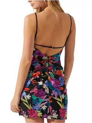 Astr Alivia Floral-Print Backless Mini Dress Large NWT Hoco Tropical thumbnail 2