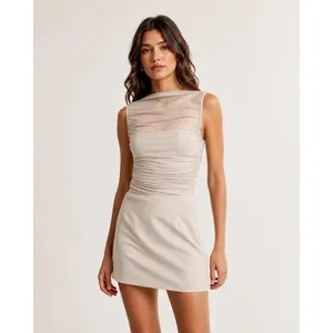 Abercrombie & Fitch Sheer Mesh Draped Tank Top Size S Beige Ruched Going Out thumbnail 12
