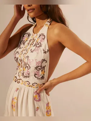 Anthropologie Medallion Halter Maxi Dress - ivory multi combo - 8 - $298 MSRP thumbnail 4