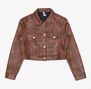 MNG Mango Faux Suede Snakeskin Printed Cropped Jacket Large thumbnail 1