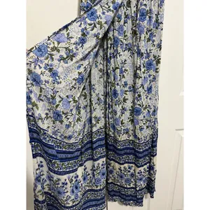 Angie Blue Floral Border Print Boho Maxi Wrap Dress Short Sleeve Rayon Medium thumbnail 3