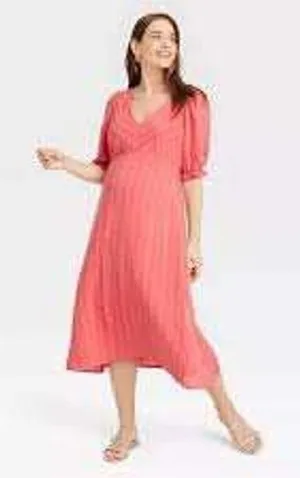 The Nines by HATCH Midi Dress Womens XS Pink Maternity Smocked Boho Cottage thumbnail 1