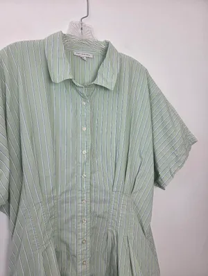 100% Cotton Lime Pastel Green Striped Shirt Dress Academia Preppy Plus Size XXL thumbnail 2