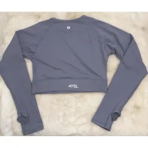 AYBL Athletic Minimalist Workout Seamless Long Sleeve Gray Crop Top Active Small thumbnail 2