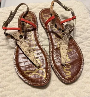 Sam Edelman Gigi Thong Sandals Size 6.5 Buckle Closure Reptile Print Leather thumbnail 1