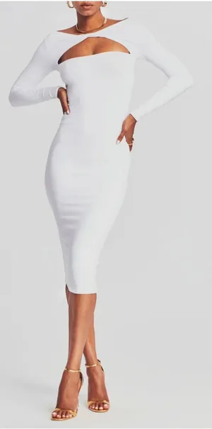SER.O.YA Irene Twist Cutout Midi Dress White Long Sleeve Bodycon Size XS‎ thumbnail 1