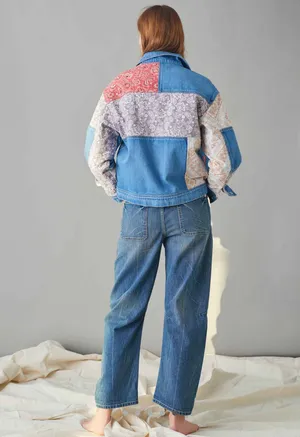 Anthropologie Faria Patchwork Denim Trucker Jacket thumbnail 4