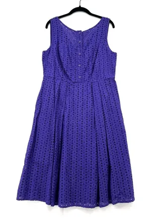 Eva Mendes NY&Co Purple Eyelet Fit Flare Dress Sz 12 Summer Cottagecore Classic thumbnail 1