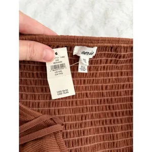 NEW Aerie Brown Halter Ribbed Slim Flare V-neck Boho Casual Jumpsuit XXL thumbnail 5