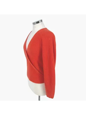 Vince Wrap-Style Wool Mohair Blend Balletcore Sweater Burnt Coral Size Small thumbnail 5
