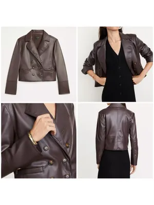 LOFT Versa Faux Leather Cropped Double Breasted Blaze Sz XSP Brown Espresso thumbnail 2