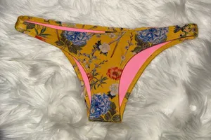 TRIANGL‎ Yellow Floral Cheeky Low Rise Bikini Bottom Y2K Resort Swimsuit Scuba thumbnail 1
