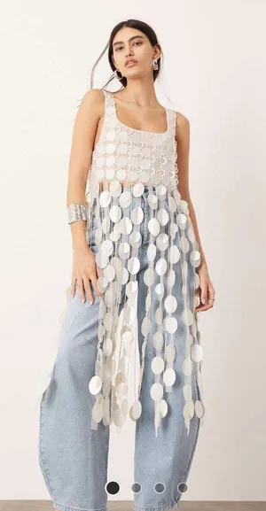 ASOS futurist sequin crop top with fringe thumbnail 1