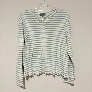 Loft Henley‎ striped pointelle pajama top green white size XL thumbnail 2